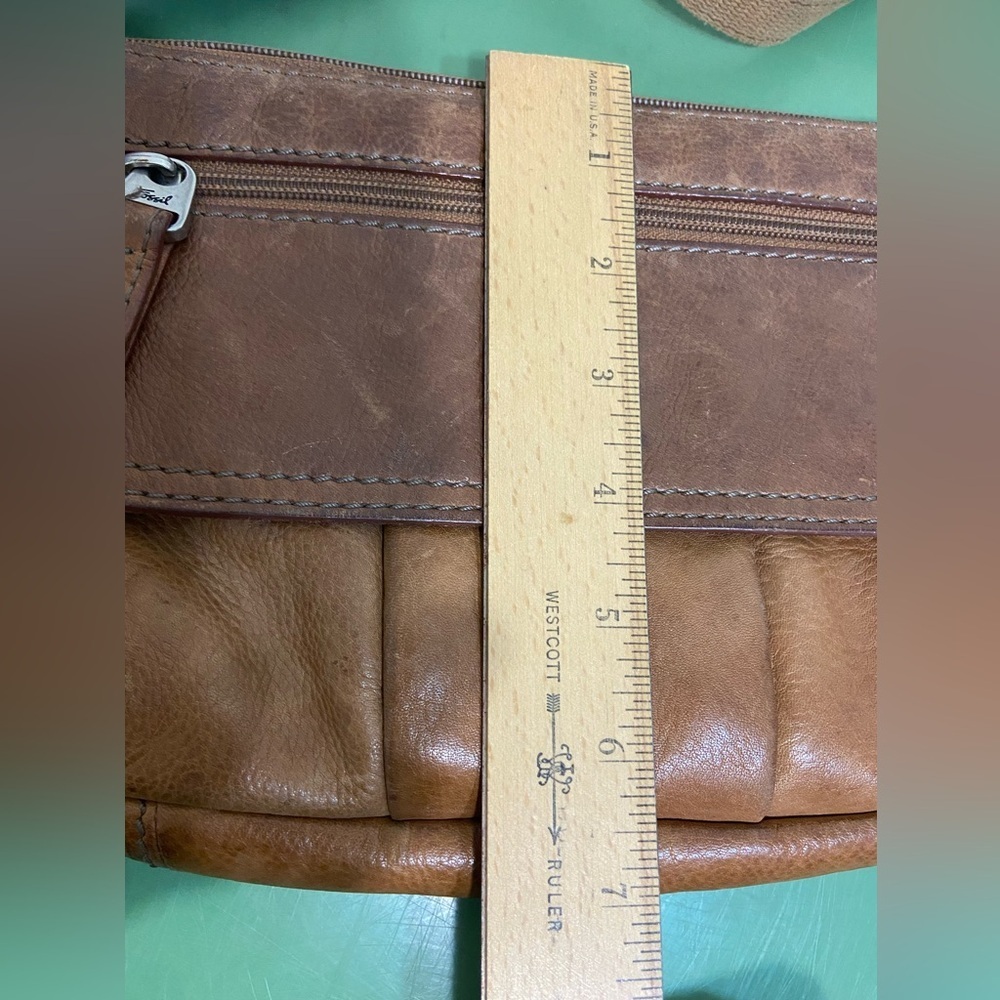 Vintage Fossil Crosstown Crossbody Bag Pebbled Leather Chestnut Brown - Picture 10 of 13